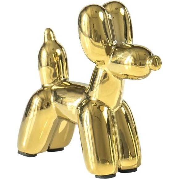 Gold Balloon Dog Statue Ceramic Figurine Small Desktop Home Decor Ornament Gift - Picture 1 of 7